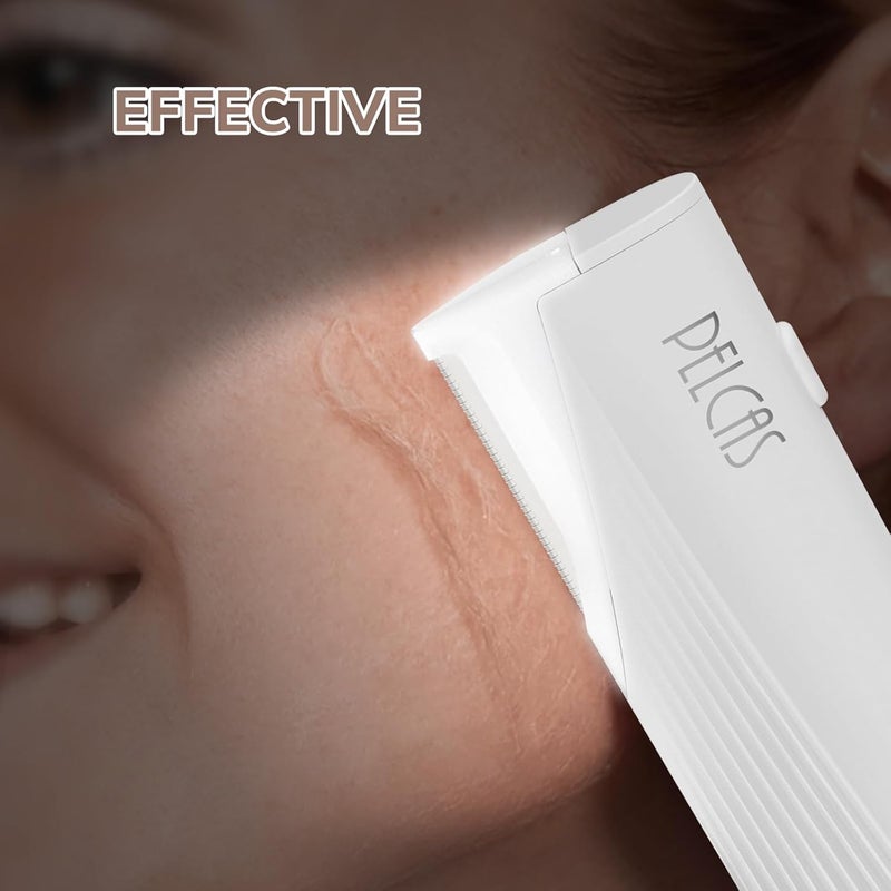 PELCAS Electric Dermaplaning Tool for Face with LED Light, Mini Facial Dermaplaning Razor Kit, Painless 3 Speeds Facial Peach Fuzz & Hair Removal at Home for Women with 6 Blades Off White - Image 2
